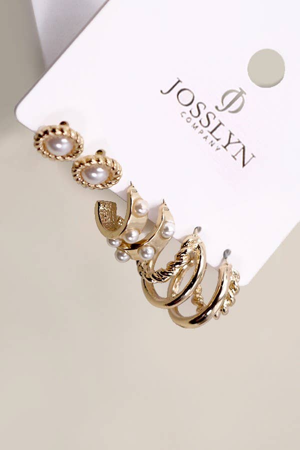 Gold Pearl Hoop & Stud Earring Trio