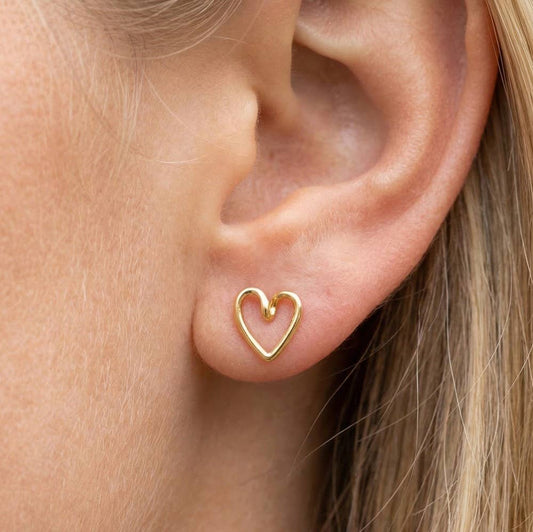 Gold Dipped Wire Heart Stud Earrings