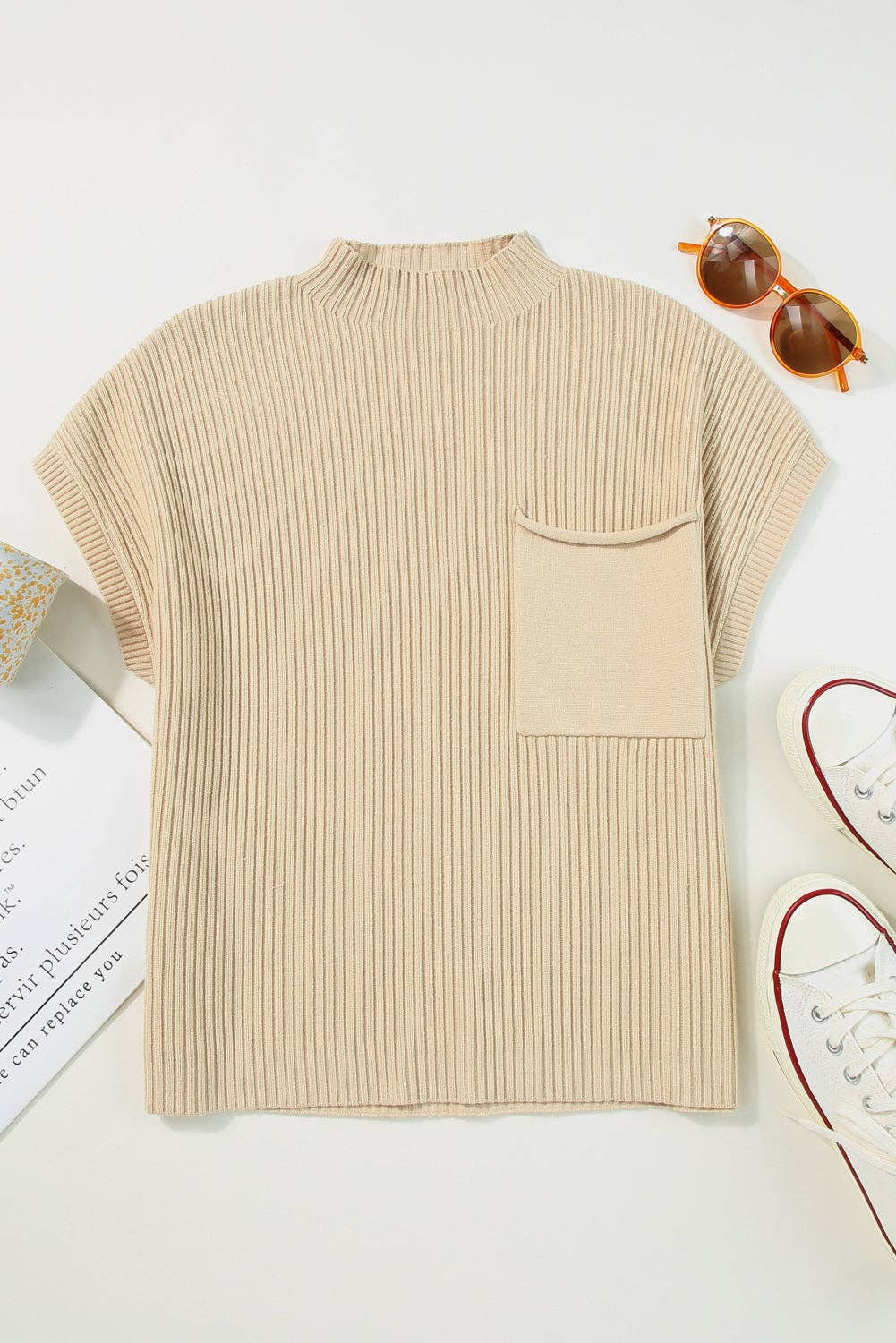 Ribbed Knit Short Sleeve Sweater
