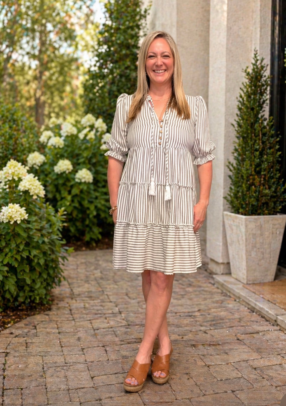Stripe V Neck Dress