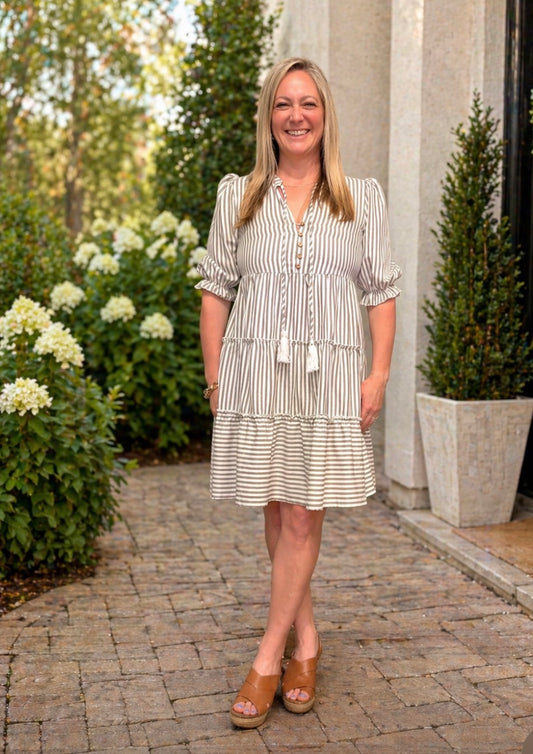 Stripe V Neck Dress