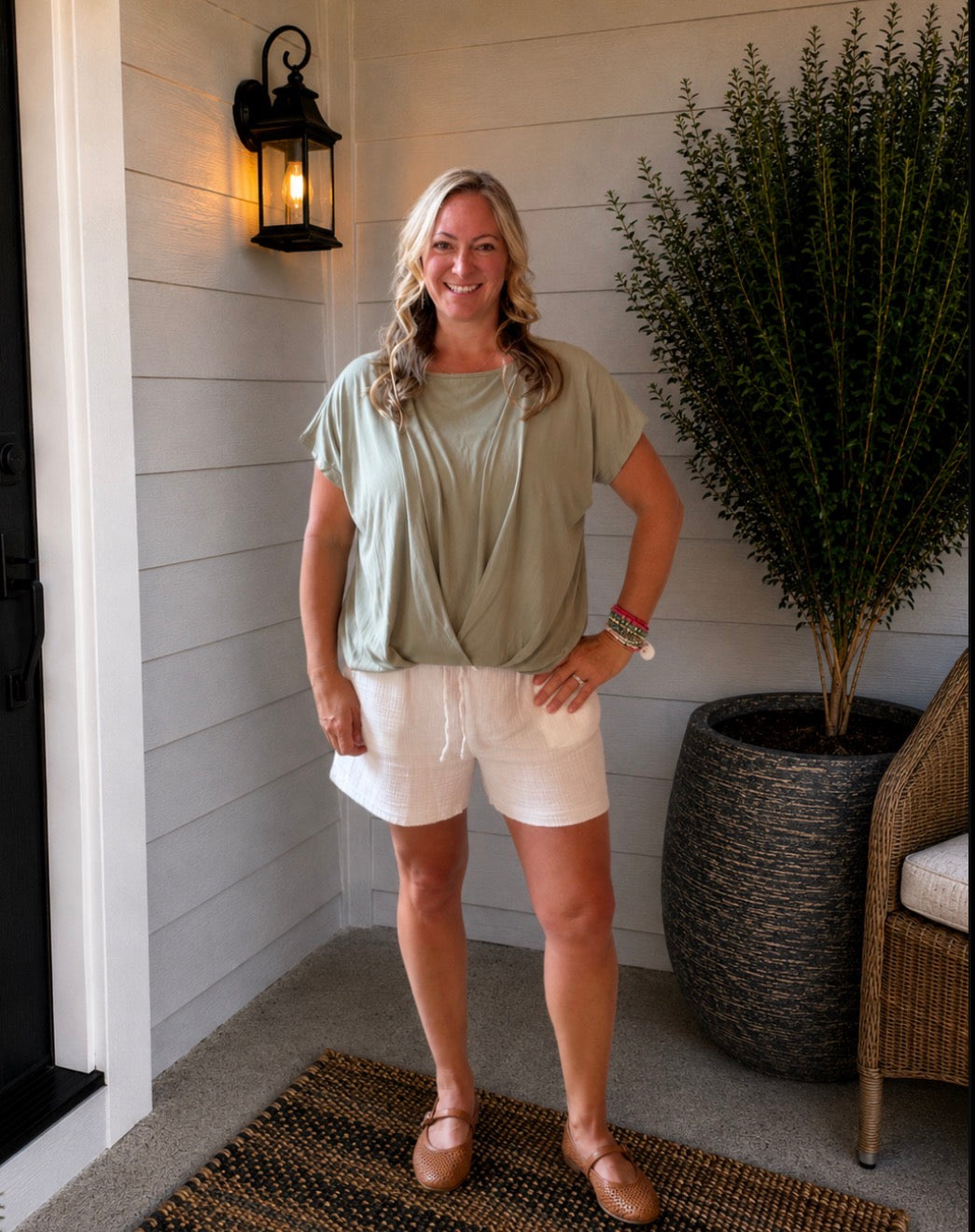 Olive Pleated Top