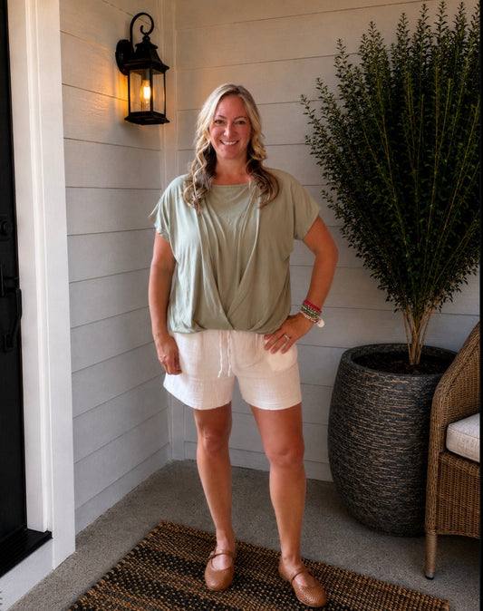 Olive Pleated Top