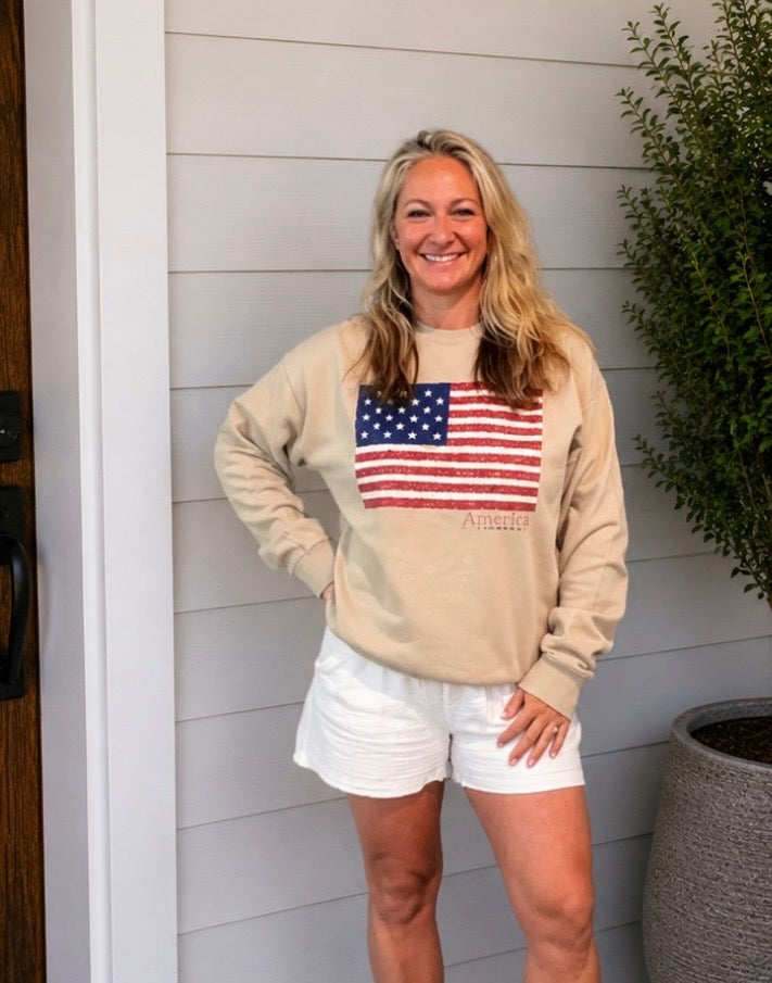 AMERICA KNIT FLAG GRAPHIC BRUSHED SWEATSHIRT