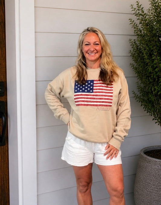 AMERICA KNIT FLAG GRAPHIC BRUSHED SWEATSHIRT