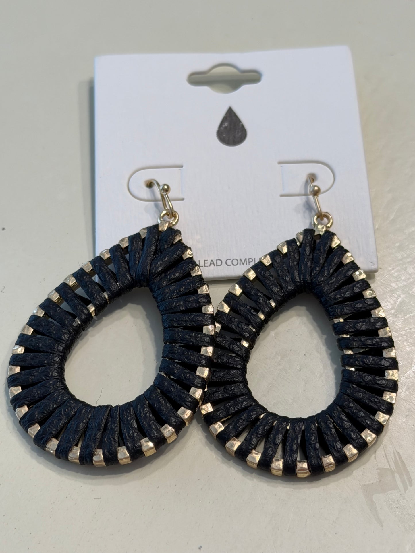 Faux Leather Wrap Teardrop Dangle Earrings