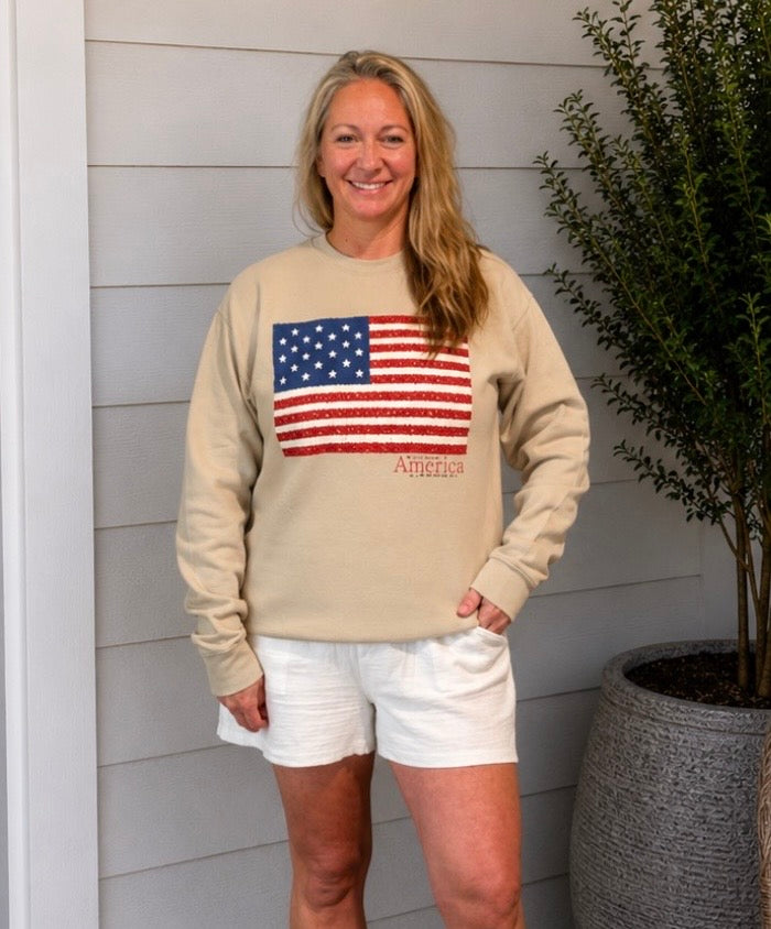 AMERICA KNIT FLAG GRAPHIC BRUSHED SWEATSHIRT