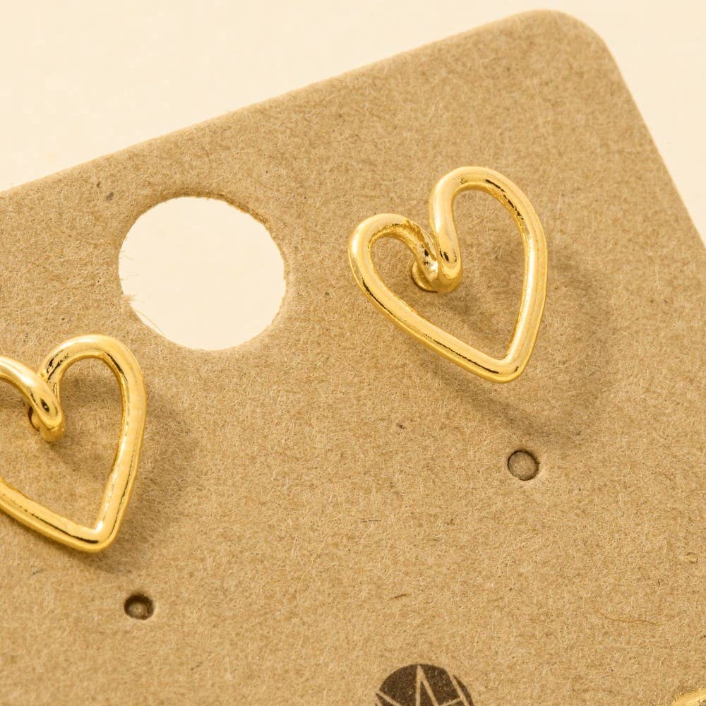 Gold Dipped Wire Heart Stud Earrings