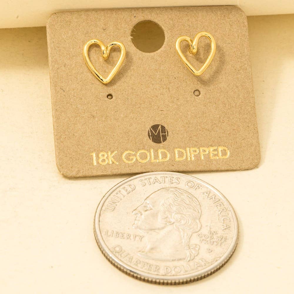 Gold Dipped Wire Heart Stud Earrings