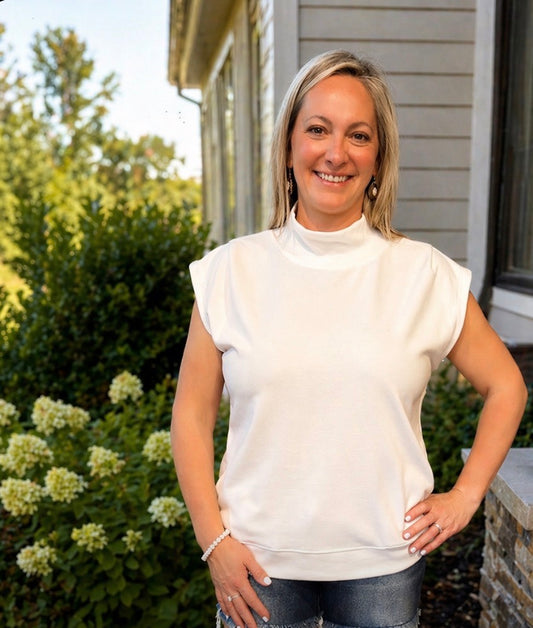 Mock Neck Cap Sleeve Top with Pockets